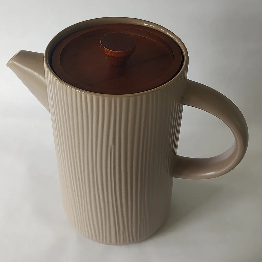 Project 62 Ribbed Ceramic Teapot in Brown with Wooden Knob